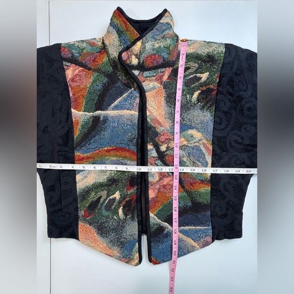 VTG Tzeadle Pasadena Tapestry Art To Wear Cropped Jacket Open Front Size P - Picture 12 of 15